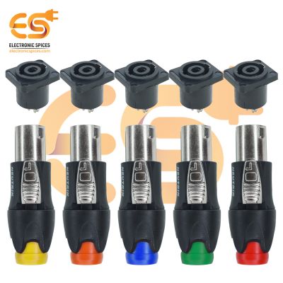 Combo of 250V 20A 4 Pole Speakon Male Cable Connector with Metal Insert and Female Connector (Multicolor)